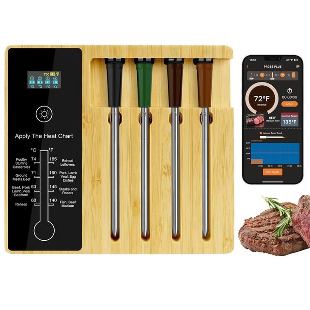 4-Probe Wireless Meat Thermometer, 400FT Wireless Range Bluetooth Meat Thermometer for Oven, Smoker, Grill