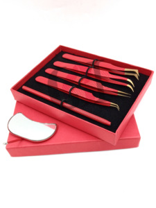 Professionnel nouveau miroir rouge poudre revêtement or pointe différents Styles extension de cils pince à épiler acier inoxydable beauté Instrument - Product Image 2