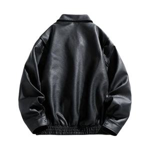 Veste coupe-vent d'hiver en similicuir noir vintage, style streetwear, écologique, pour homme, avec poches à rabat et ourlet élastique sur le devant - Product Image 2