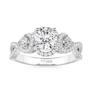 แหวนหมั้นเพชรสามเม็ด Jeulia Platinum Halo Infinity พร้อมเพชรทรง Asscher Radiant หรือทรง Emerald Cut - Product Image 3