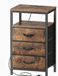 Comodino Rustico in Legno con <span class=keywords><strong>2</strong></span> o 3 Cassetti, Tavolino Industriale da Comodino o Tavolino Laterale per Camera da Letto e Soggiorno - Product Image 3