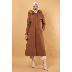 Manteau en laine pour femme avec capuche zippée, élégant, en duvet - Product Image 1