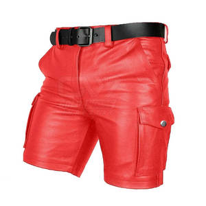 กางเกงขาสั้นหนังแฟชั่นผู้ชายแบบมีซิป - Product Image 2