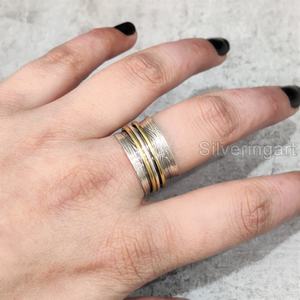 Spinner Band anillo bohemio 925 plata esterlina anillo de pulgar para mujer Fidget joyería hecha a mano Navidad ansiedad Unisex Spinner anillo - Product Image 2