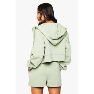 Conjunto de chándal corto con cremallera y detalle de costura para mujer de 2 piezas de calidad superior Sage - Product Image 2