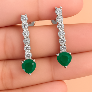 Pendientes de Plata de Ley de Primera Calidad con Baño de Rodio, Corazón de Ónix Verde, Circonita Cúbica, Joyería con Piedras Preciosas de Color Verde Esmeralda para Bodas y Fiestas - Product Image 2