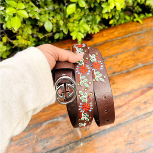 Ceinture en cuir véritable fabriquée à la main unisexe de qualité supérieure conception de broderie occidentale longueur personnalisée en laiton pour boucle fleur du désert décontractée - Product Image 6