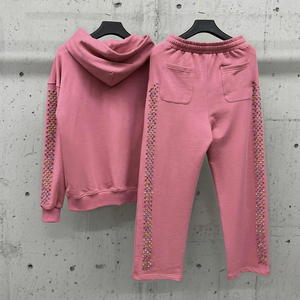 Chándal holgado con diamantes de imitación de algodón de alta calidad, fabricante personalizado Unisex, pantalones de chándal de gran tamaño, conjunto de chándal con capucha - Product Image 6