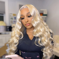 Perruques Lace Front 13"x4" en Cheveux Humains Remy Vierge Indiens Blond 613, Ondulation Body Wave, Double Trame Cousue à la Machine, Pré-collées, Pré-épilées