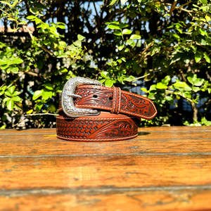 Cinturón Vaquero de Cuero Genuino de 40 mm Estilo Gaucho Vintage, Hecho a Mano con Diseño Paisley, Hebilla Clásica de Aleación de Zinc, Color y Logotipo Personalizables - Product Image 3