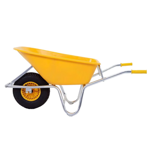 Brouette en plastique robuste de 100 litres avec plateau jaune à cadre en métal galvanisé pour la construction industrielle - Product Image 1