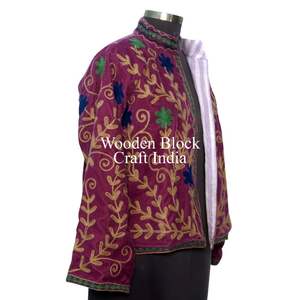 Handcraft Floral Embroidered Suzani <b>Velvet</b> <b>Women's</b> Winter Jacket with Cotton Fill Front Logo Bridesmaid Gift For party - Product Image 4