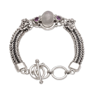 Bracelet pendentif pierre de lune arc-en-ciel et améthyste Bracelet à maillons en argent sterling 925 Bijoux Boho Prix de gros - Product Image 2