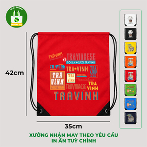 Truong Gia <b>Drawstring</b> <b>Backpack</b> Red 42x35cm Waterproof Canvas Printed Net Viet Collection - Product Image 5