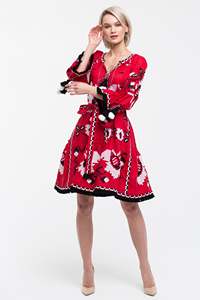 Mini robe à fleurs avec broderie bohème faite à la main pour filles Style festival de plage d'été rouge avec manches longues tissées ornées - Product Image 4