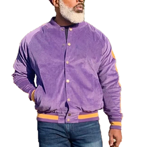 Chaqueta Bomber de Lana Color Morado Omega, Venta al por Mayor OEM, Ropa Urbana Griega, Cierre de Cremallera, Bolsillos, Forro de Satén, Logotipo Aplicado, Primavera - Product Image 1