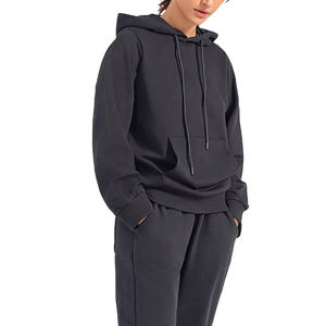 Sudadera con capucha recortada pesada de lana Lisa superior de alta calidad con logotipo personalizado OEM para mujer, conjunto de chándal con capucha y cremallera y chándal para correr - Product Image 1