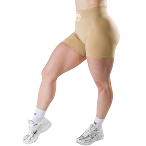 Shorts Deportivos de Cintura Media sin Costuras Color Beige Sahara para Mujer, Elásticos, de Compresión, para Entrenamiento, Fitness, a Prueba de Sentadillas - Product Image 2