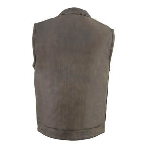 Personalized Logo Men's Original Leather Club Style Motorcycle Vest <b>Concealed</b> Snaps Zipper Closure Leather Wasitcaot - Product Image 2