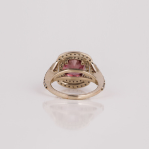 Custom Pink <b>Cushion</b> Cut Lab Grown Diamond Double Halo 14KT Solid Gold Jewelry Latest Design Bling Engagement Ring for Girl - Product Image 4