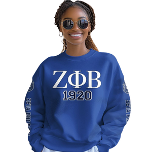 Sudadera Azul con Cuello Redondo de la Hermandad Griega Zeta Phi Beta 1920, Sudadera Bordada para Mujer - Product Image 4