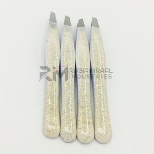 Pince à épiler pour sourcils RMI, produit le plus populaire, couleur nude avec revêtement en poudre / pointe en acier inoxydable argenté, ensemble de pinces à épiler à pointe angulaire - Product Image 1