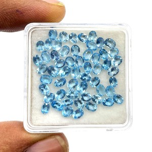 อัญมณีสีฟ้าบุษราคัมสวิสธรรมชาติขนาด3x4มม. ตัดเป็นรูปวงรีแบบเหลี่ยมเพชรพลอยที่ไม่ผ่านการบำบัดสำหรับจี้เครื่องประดับทำหินบุษราคัมหลวมจำนวนมาก - Product Image 2