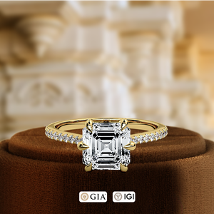 แหวนเพชรทรง Asscher 1 กะรัต ผลิตในห้องปฏิบัติการ แบบ 6 ก้าน ประดับเพชรแบบ Half Pave  ทอง 14k แหวนขอแต่งงาน ได้รับการรับรองจาก IGI แหวนเพชรแบบ Pave สำหรับเป็นของขวัญ - Product Image 2