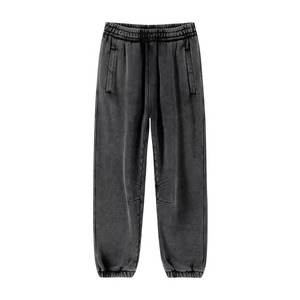 Pantalon de survêtement en éponge française décontracté et personnalisé pour hommes, jambe droite, surdimensionné, poids lourd, lavé à l'acide, fermeture à la taille élastique - Product Image 1