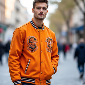 Manufacture Leather Sleeve Crew Neck College <b>Varsity</b> <b>Jacket</b> Men's <b>Vintage</b> Custom Embroidery Patches <b>Varsity</b> <b>Jackets</b> Men - Product Image 4