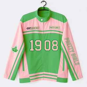 Alpha Kapa Alpha Chaqueta de carreras de sarga de algodón de alta calidad para mujer AKA Zipper Varsity Racer Jacket para otoño - Product Image 1