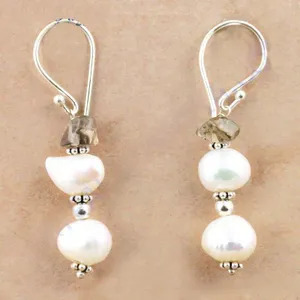 Boucles d'oreilles pendantes chic en argent avec perles et pierres précieuses pour femmes, bijoux de mode - Product Image 2