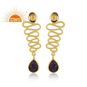 Boucles d'oreilles en labradorite naturelle plaquée or 18 carats, design fait main, avec pierres précieuses, fabricant de bijoux - Product Image 5