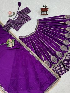 Hilo de seda Chinon pesado de calidad premium con lentejuelas más popular para fiesta de invierno Lehenga Choli trabajado Cancan Canvas Patta - Product Image 5