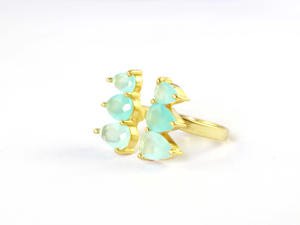 Anillo de Calcedonia Aqua Hecho a Mano, Chapado en Oro de 18k, Anillo Ajustable para Mujer - Product Image 5