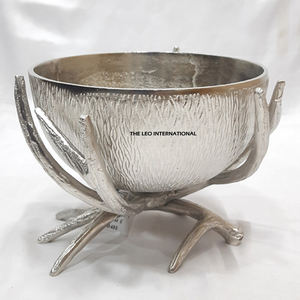 <b>Silver</b> Plated Antler Shape Design Round Decorative <b>Bowl</b> Aluminum Metal Kitchen Ware Table Top Serving <b>Bowl</b> - Product Image 1
