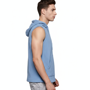 Sweat à capuche sans manches en polaire 100% coton sur mesure, veste de sport de fitness d'hiver avec impression numérique pour hommes - Product Image 4