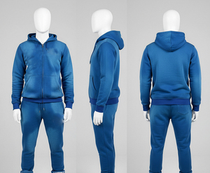 Conjunto Deportivo de Invierno para Hombre, Sudadera con Capucha Azul y Pantalones Deportivos, Estampado Blanco, Chándal Informal de Dos Piezas, Transpirable y Antibacteriano - Product Image 1