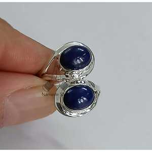 925 Sterling Silver Handmade Boho <b>Statement</b> Women's <b>Ring</b> Dual Blue Lapis Lazuli Gemstone Inlay 18K Plating Gift for Her - Product Image 4