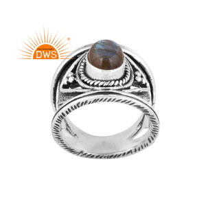 Hot Selling Oxidized Sterling Silver Natural Labradorite Gemstone <b>Split</b> Band <b>Ring</b> Custom Jewelry Manufacturer - Product Image 1