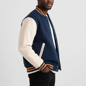 Chaqueta Varsity de Alta Calidad para Hombre, Dos Tonos, Estilo Urbano, Manga de Cuero, Cuerpo de Lana, Estilo Béisbol, Ropa Urbana de Invierno, Larga - Product Image 5