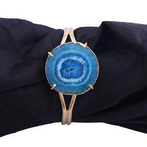 Joyería personalizada Natural azul cielo Solar cuarzo doble banda ajustable brazalete punta y galvanoplastia ajuste brazalete pulseras - Product Image 4