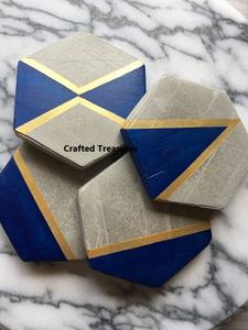 Ensemble de sous-verres en laiton en bois et marbre fabriqués à la main avec doublure en laiton sur le devant pour la fabrication de sous-verres de vos boissons - Product Image 3