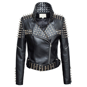 MOQ bajo Chaquetas de cuero con tachuelas y cremallera Vintage para mujer Venta caliente Diseño personalizado Chaqueta de cuero cálida para mujer - Product Image 1