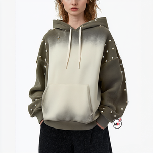 เสื้อฮู้ดแบบสวมหัวเปิดไหล่ไข่มุกของผู้หญิงเสื้อมีฮู้ดแบบหลวมสำหรับฤดูหนาวปรับแต่ง100% - Product Image 3
