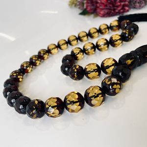 Tespih en ambre baltique fait main à facettes, couleur jaune cerise, Misbaha, chapelet en ambre baltique fait main à coupe diamant - Product Image 2