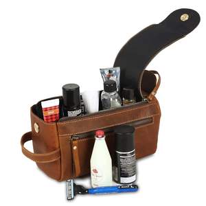 Unisex Genuine Leather Vintage Water Resistant Zipper for & Cosmetics <b>Bag</b> for Men and <b>Women</b> - Product Image 2