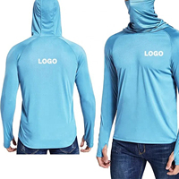 Camiseta de pesca con capucha y máscara, logotipo personalizado, manga larga, protección UV UPF50+, secado rápido, transpirable, poliéster, spandex, rash guard