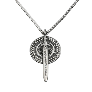 Collier pendentif épée viking en acier inoxydable pour homme, plaqué argent avec motifs croix vintage et cœur, serti de diamants, cadeau - Product Image 1