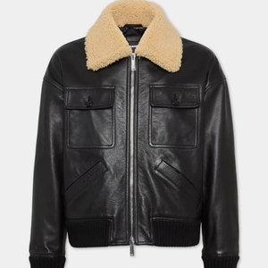 แจ็กเก็ตหนังวัวอย่างเป็นทางการพร้อมคอตั้งโลโก้ด้านหน้ากันน้ำเป็นมิตรกับสิ่งแวดล้อม - Product Image 1